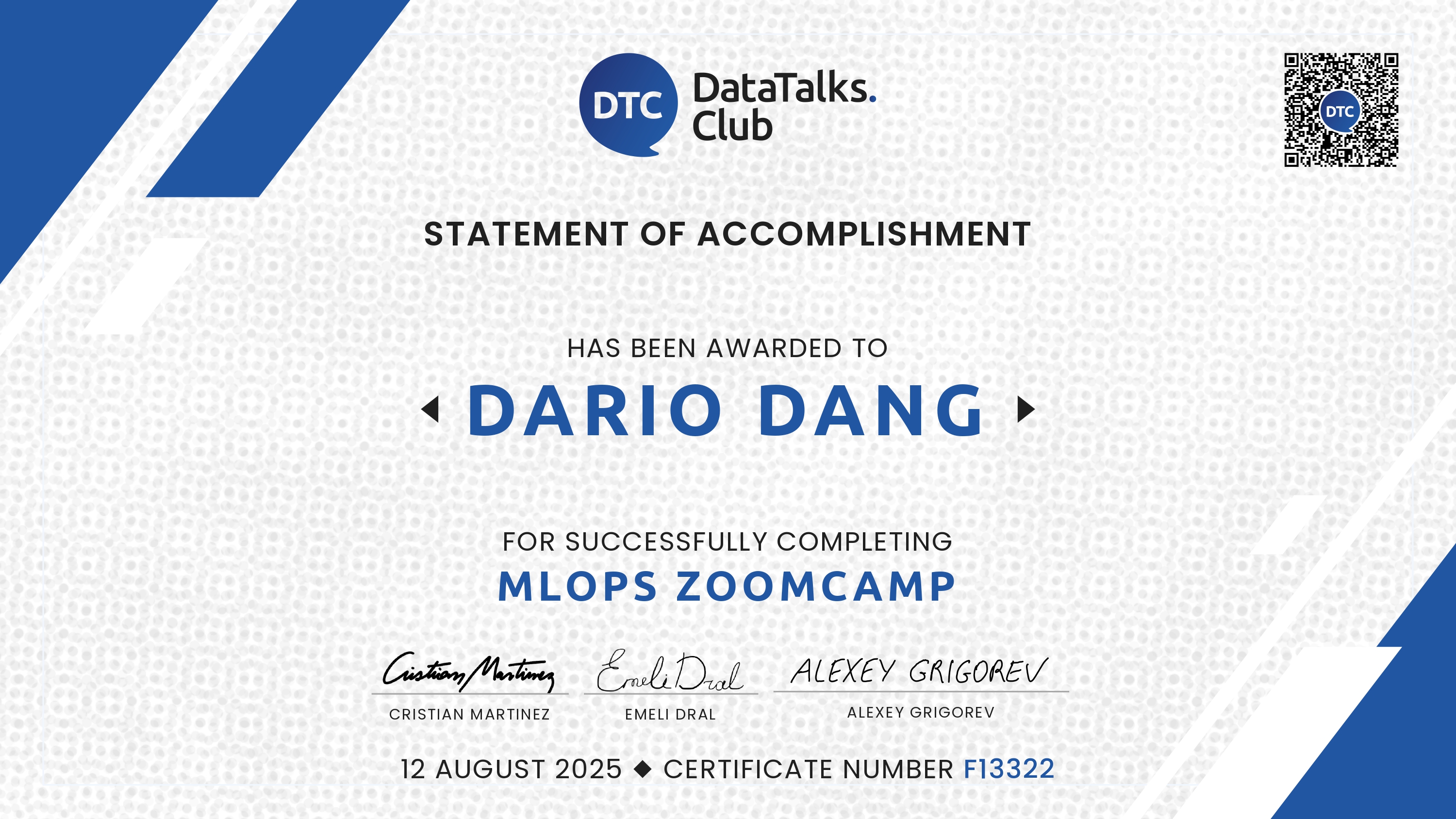 MLOps Zoomcamp Certificate